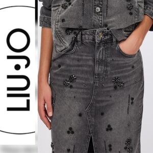 Liu Jo Denim Skirt With Beaded Embellishments